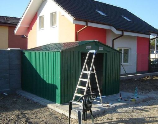 สีเขียว 12x10 ฟุตโลหะสวน Storage Shed ชุบสังกะสีประกอบง่าย