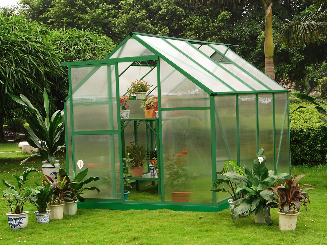 10mm ประตูเดียว UV แฝดผนังขนาดเล็กโพลีคาร์บอเนตงานอดิเรกโรงเรือน 6 ​​&#39;x 8&#39;